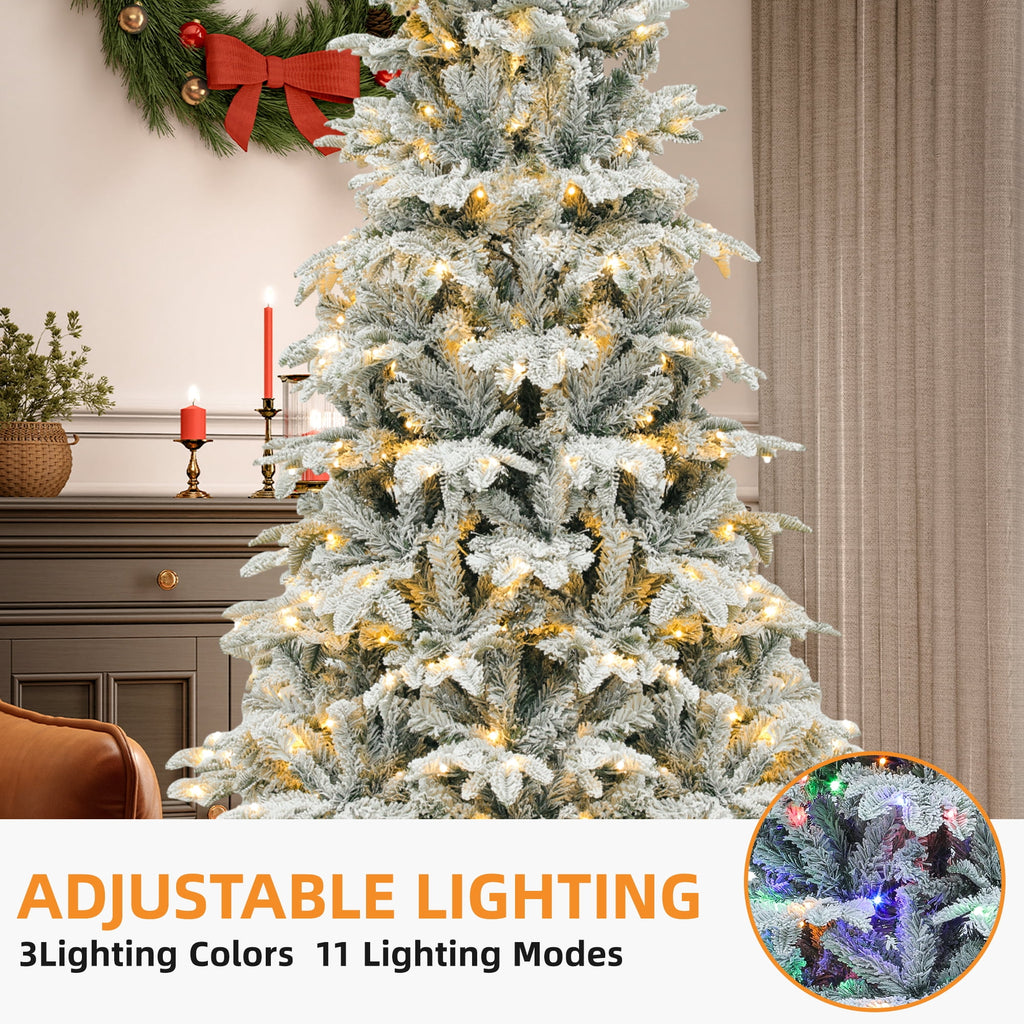 Uforic 7.5FT Pre-Lit Flocked Artificial Christmas Tree with 1010 Branch Tips, 450 Lights for Home, Office & Party Decor