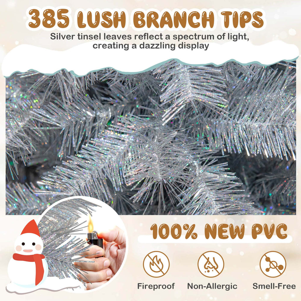 Costway 7 FT Christmas Tree Artificial Xmas Tree with 807 Branch Tips 400 LED Lights