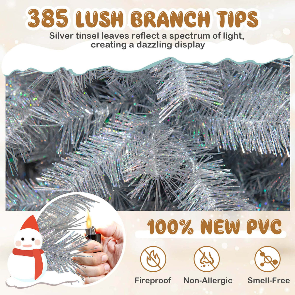Costway 7 FT Christmas Tree Artificial Xmas Tree with 807 Branch Tips 400 LED Lights