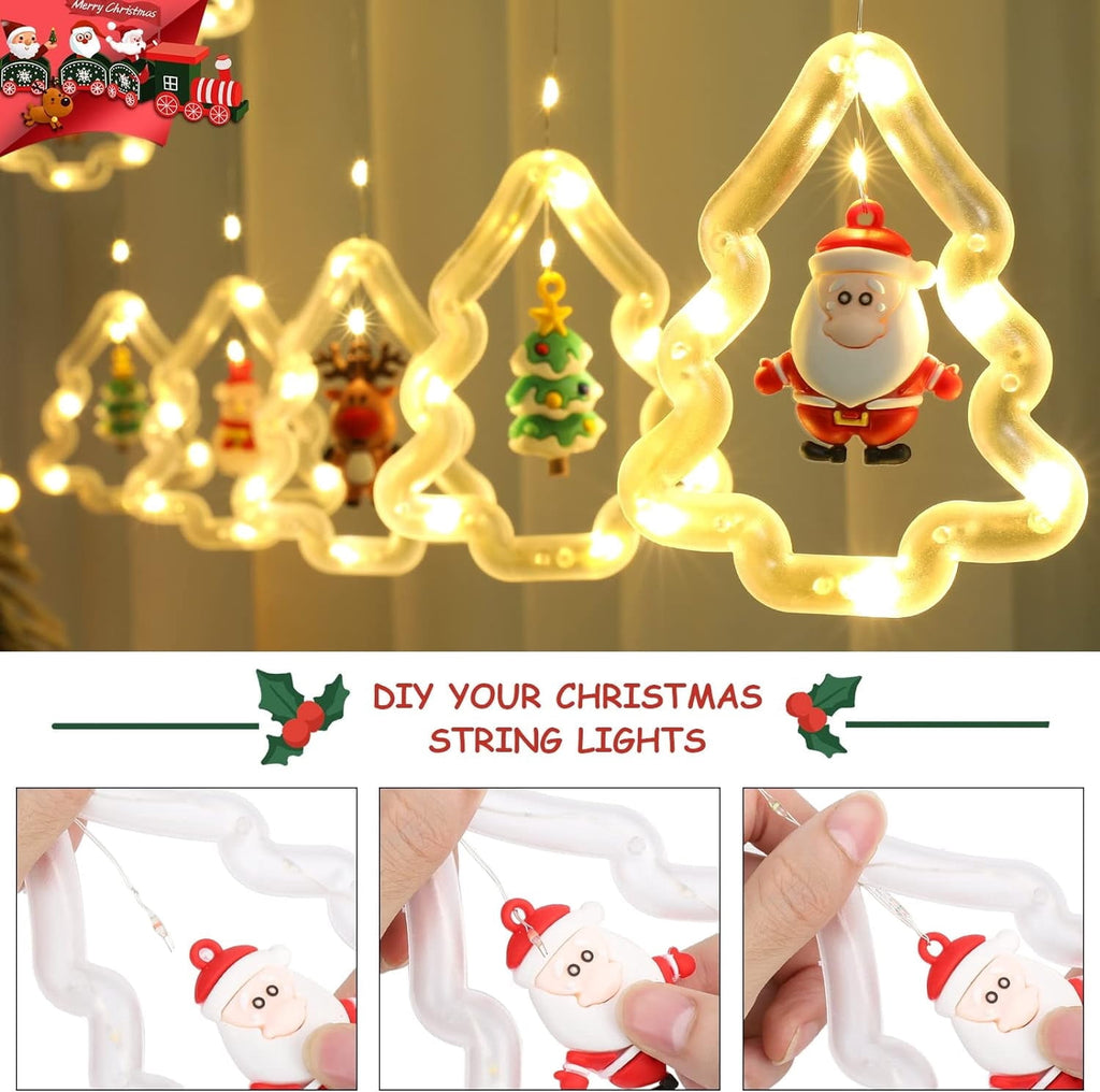 WILLED Christmas String Lights, 120 LED Window Curtain Lights with Christmas Ornaments, 9.8ft USB Powered Warm White Waterproof Fairy Lights Indoor Outdoor for Xmas Tree Patio Garden Party Home Decor