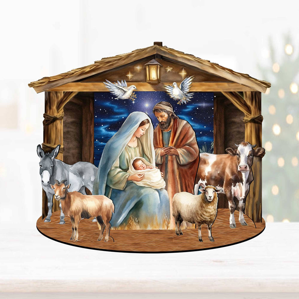 Classic Holy Family Nativity Scene Decorative Village Eco Wood Set by G. Debrekht Nativity Holiday Decor - 852766