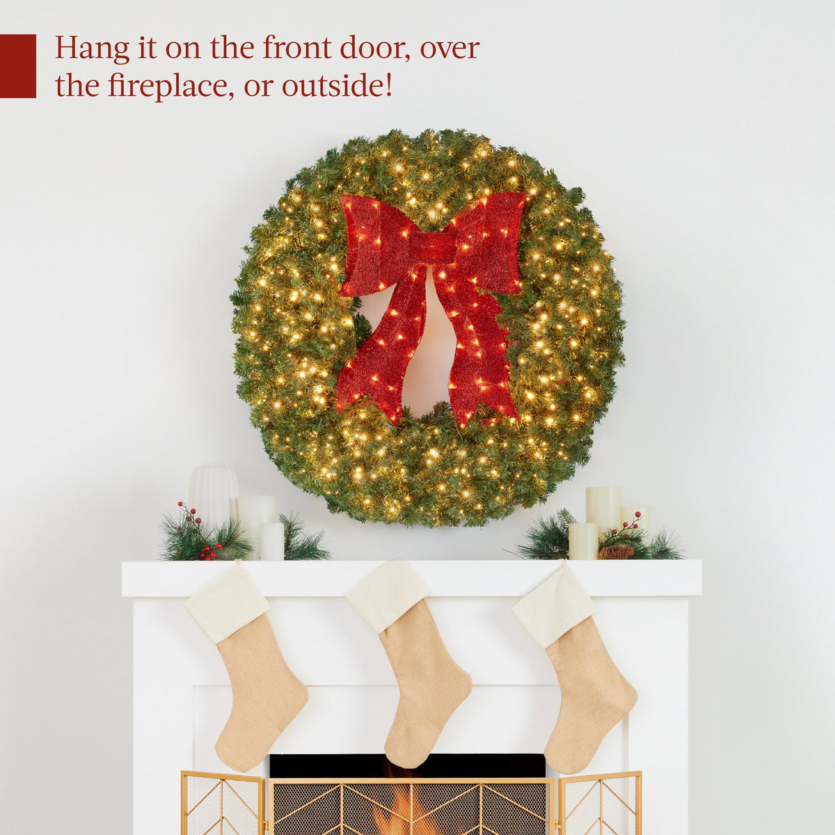Best Choice Products 48in Artificial Pre-Lit Fir Christmas Wreath Decor w/ Red Bow, 250 LED Lights, 714 Tips, Plug-In