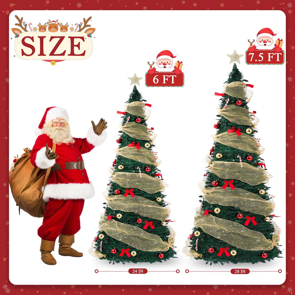 Yexmas 7.5FT Pop-Up Artificial Christmas Tree with 300LED Lights,Green Prelit Christmas Tree with Foldable Base