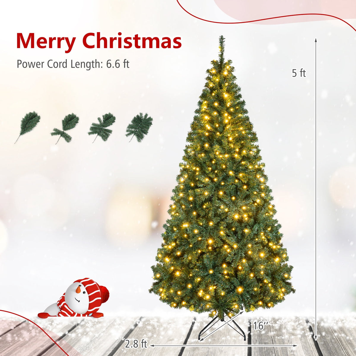 Costway 8Ft Pre-Lit Artificial Christmas Tree Hinged 750 LED Lights