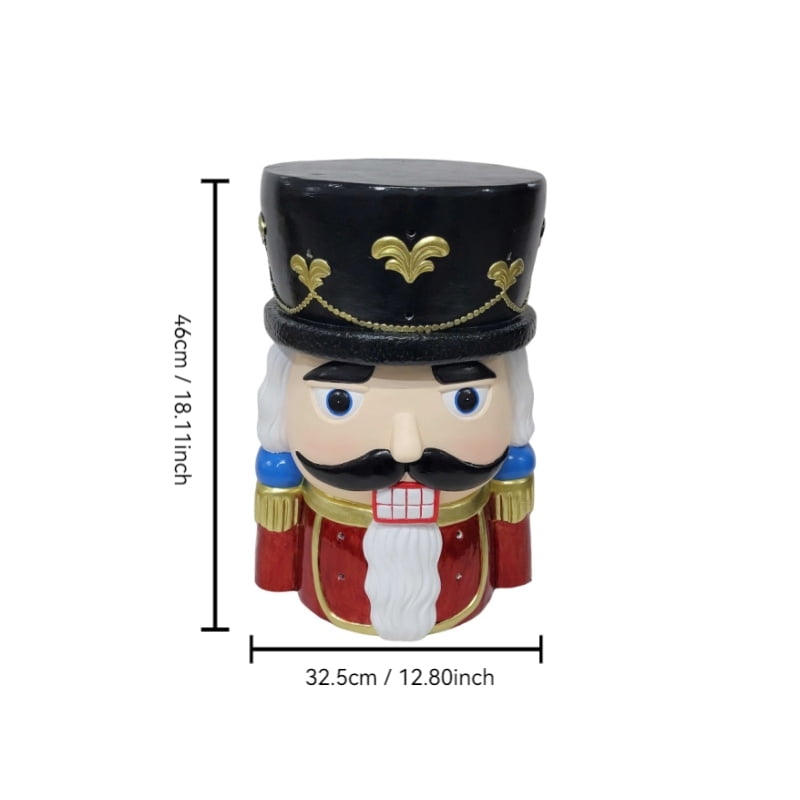 19" Nutcracker Soldier Accent Side Table, Resin Christmas Stool, Black & Red