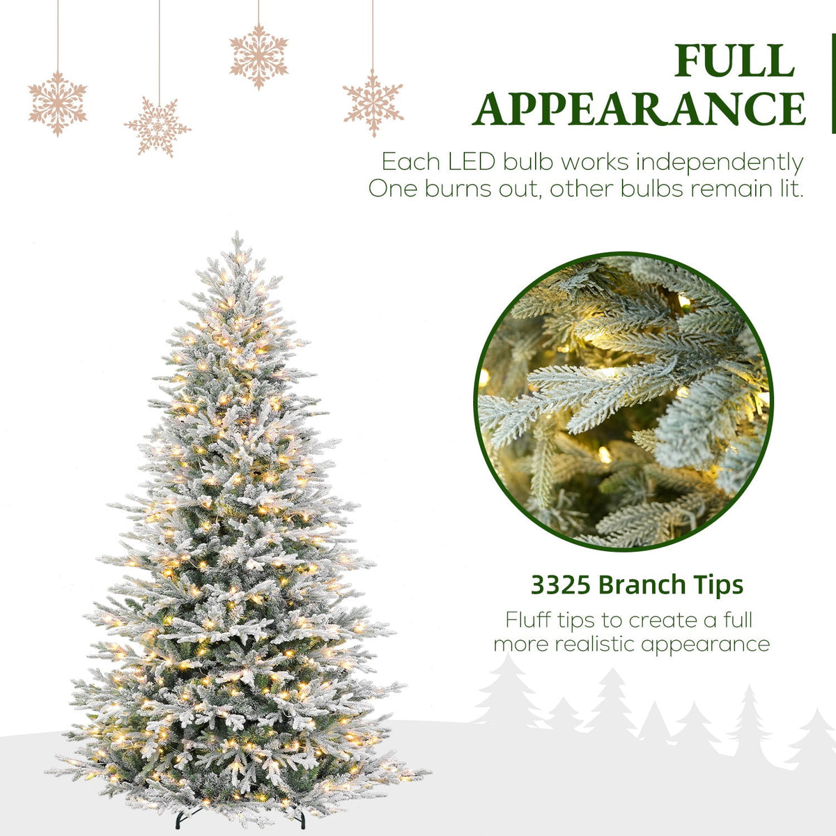 VIVATREES 7.5ft Pre-lit Artificial Christmas Tree 3325 Hinged Mixed PVC PE Branch Tips Spruce w/ 450 Warm White LED Lights Foldable Base