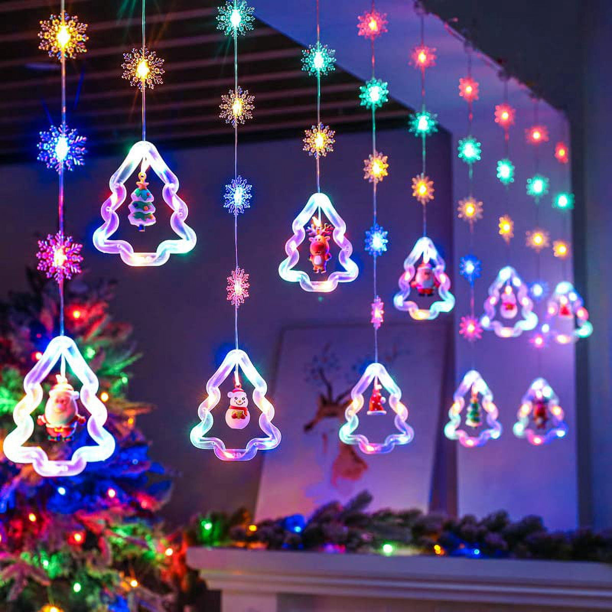 WILLED Christmas String Lights, 120 LED Window Curtain Lights with Christmas Ornaments, 9.8ft USB Powered Warm White Waterproof Fairy Lights Indoor Outdoor for Xmas Tree Patio Garden Party Home Decor