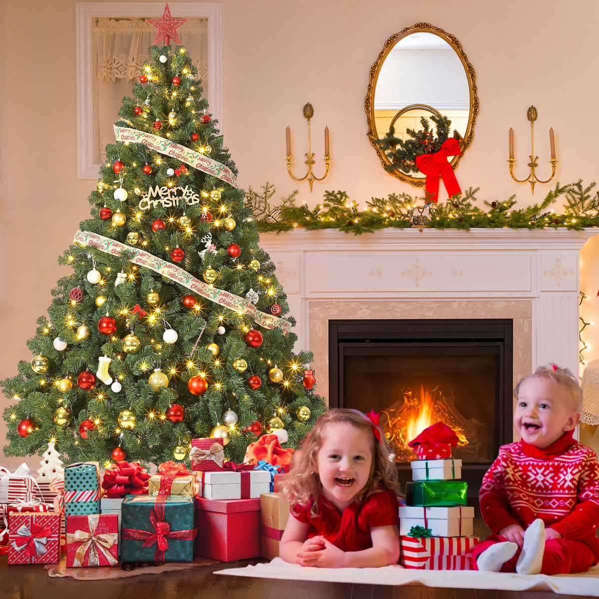 4.5FT/6FT/7.5FT/9FT Artificial Christmas Tree, Realistic Full-Body Branches, Unlit Hinged Sections, Holiday Christmas Tree, Foldable Base for Easy Setup and Storage for Home Parties