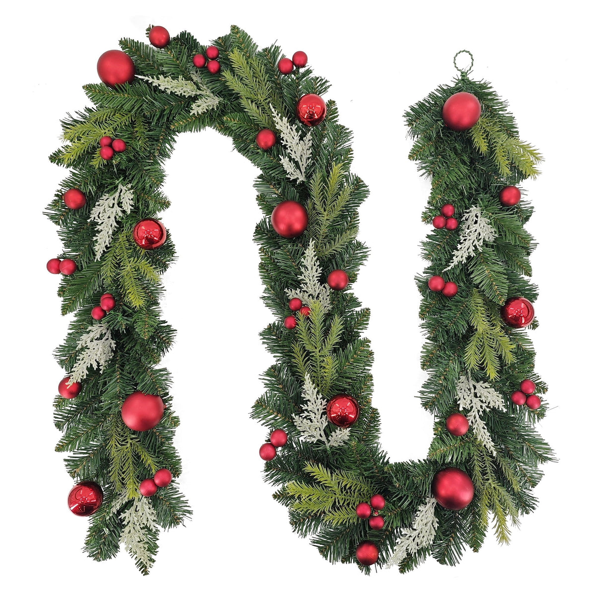 Decorative Evergreen Unlit Artificial Christmas Garland, Green and Red, 9', by Holiday Time