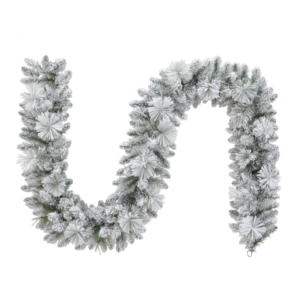 Snow-Flocked Winter Frost Unlit Artificial Christmas Garland, Green and White, 9', by Holiday Time