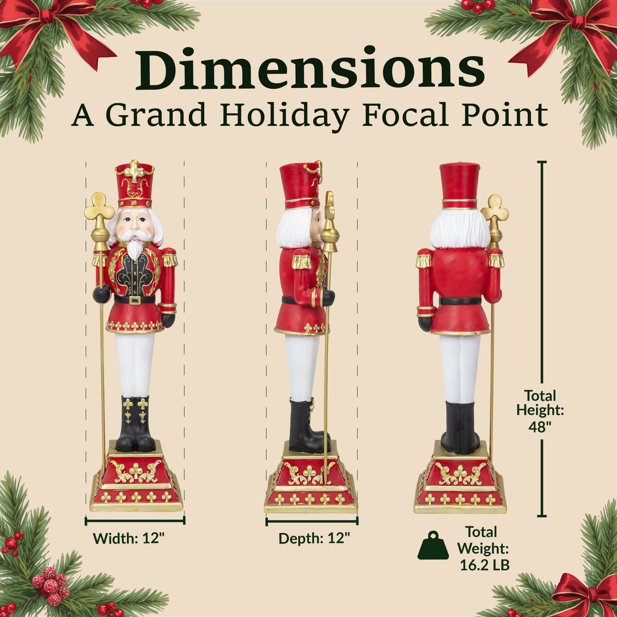 Sunnydaze 48" Victor the Regal Nutcracker Decorative Christmas Statue