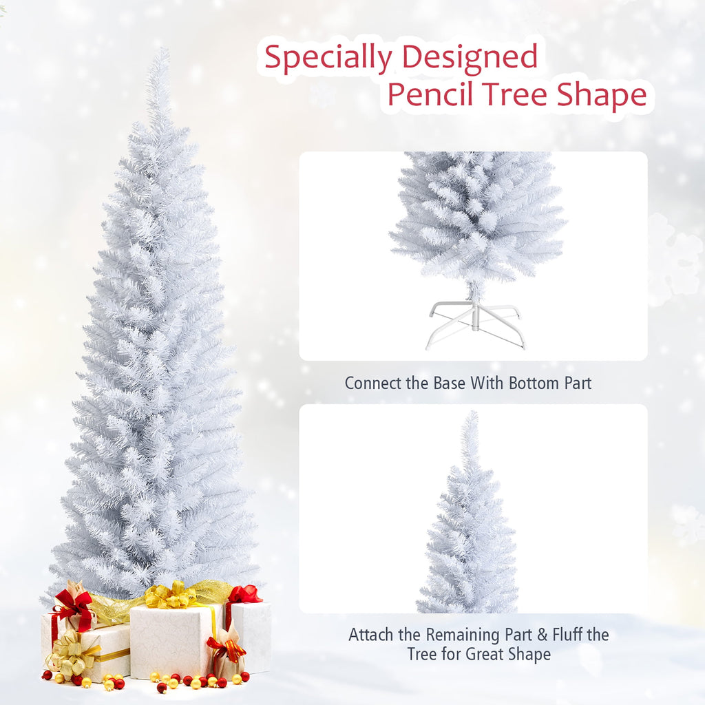Costway 6ft Unlit Artificial Slim Pencil Christmas Tree with Metal Stand White