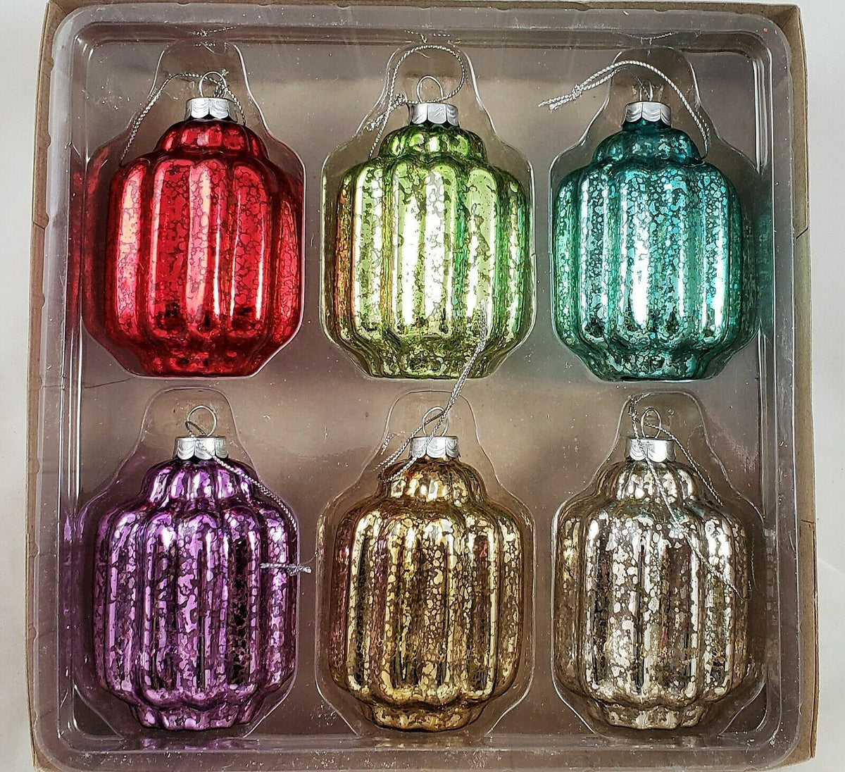 Colorful Glass Lantern Ornaments Set of 6 Tinsel Town Christmas Decor New