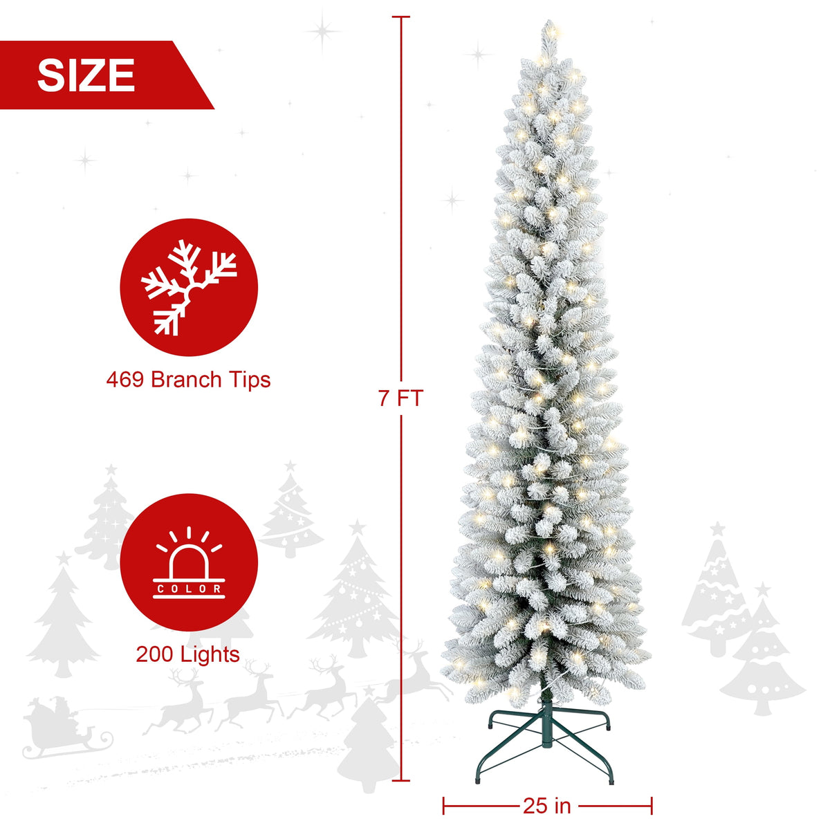 Makeatree 6 ft Pre-Lit Pencil Christmas Tree, Green Slim Skinny Spruce Xmas tree Holiday Decoration with 150 LED Lights, Metal Hinges & Foldable Base