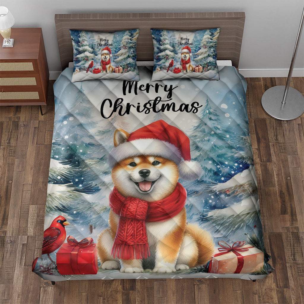 Merry Christmas French Bulldog Enjoys Woofmas Winter Xmas Holiday Quilt Bedding Set Dog Lover Gifts 1 Blanket Bed Cover 2 Pillowcases - 02022