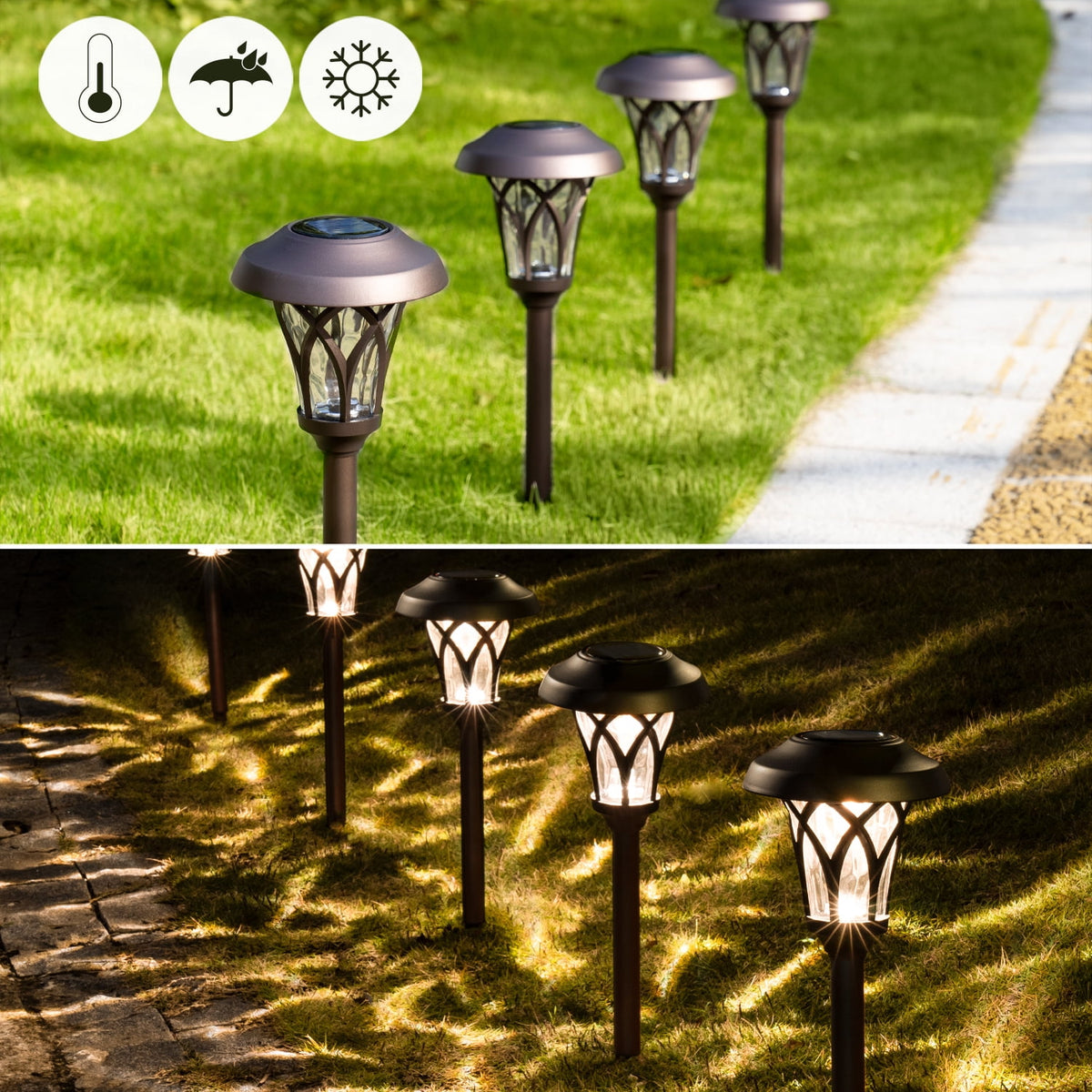 GIGALUMI Solar Pathway Lights, 6-Pack Metal Automatic Yard Lights for Garden, Patio, Walkway