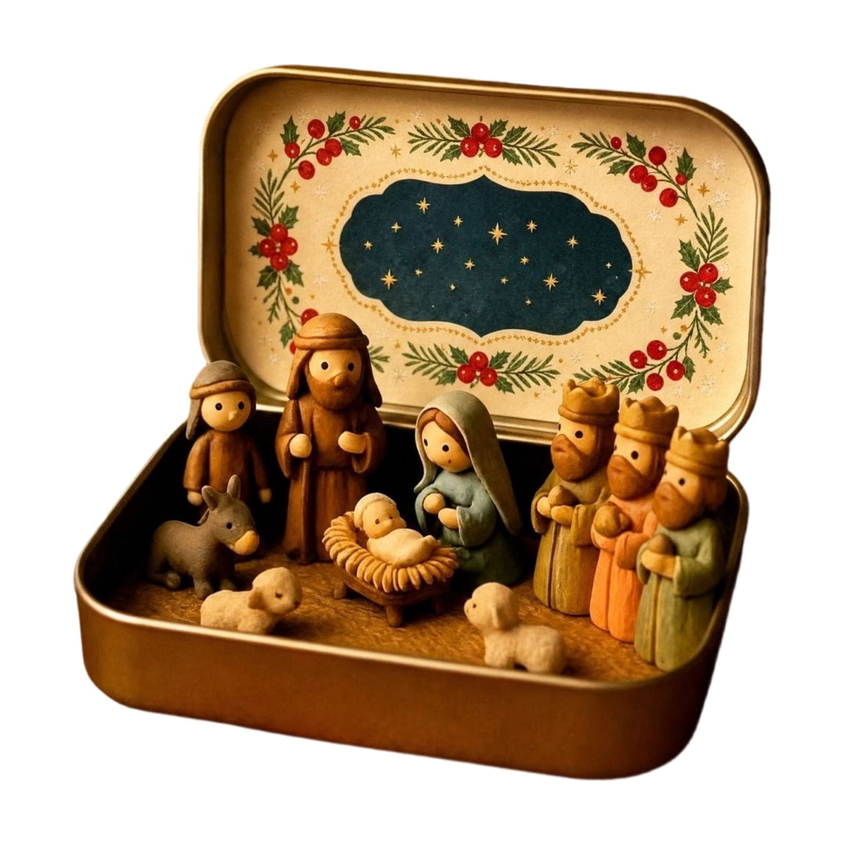 Mini Nativity in a Tin Box - 4.53" Nativity Scene Set with Holy Family Figurines, Portable Pocket Size Religious Christmas Decor Gift for Family, Gift Ideas