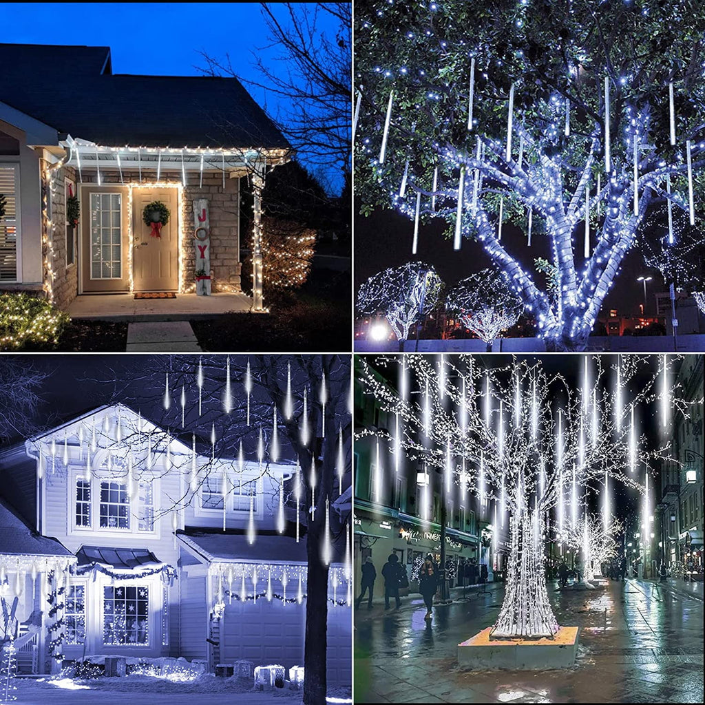 Christmas Lights, Meteor Shower Icicle String Lights, 18 Inches 8 Tubes 288 LED Christmas Lights Outdoor Dropping Lights, Hanging Falling Rain Lights Holiday Christmas Tree Lights, Blue