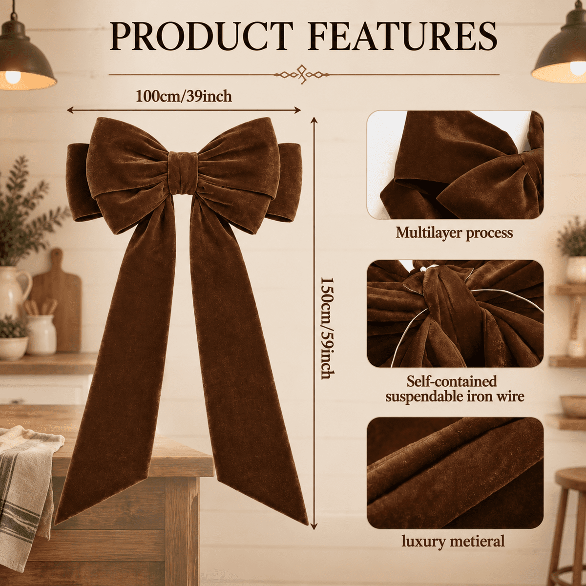 Brown Oversized Christmas Tree Topper Bow with Long Ribbon Tails