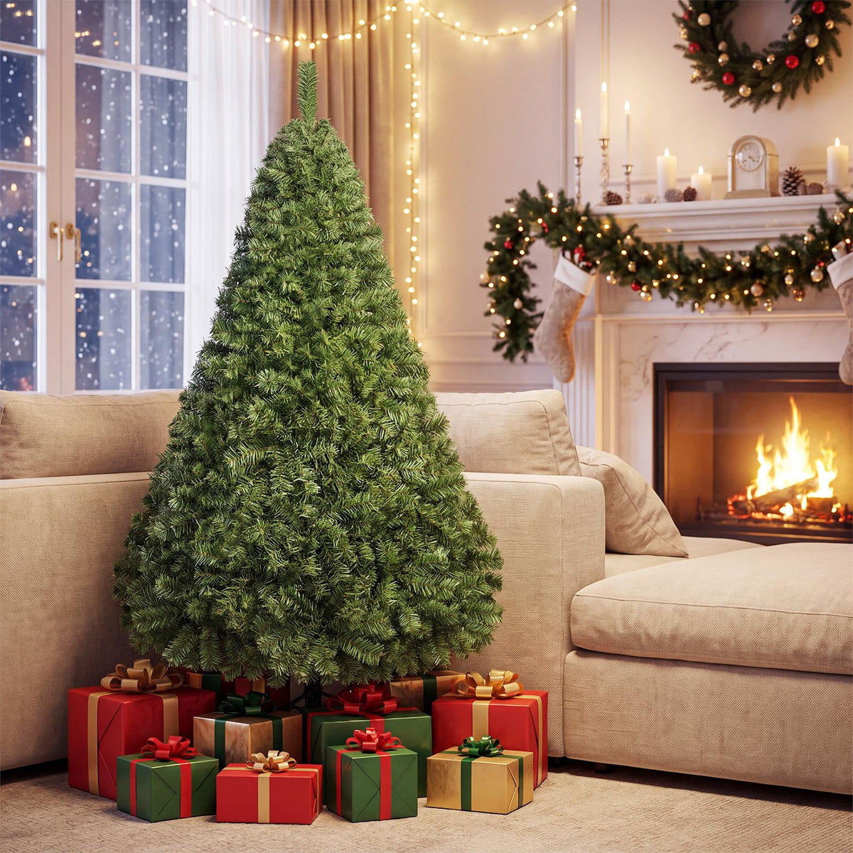 Costway 9FT PVC Christmas Tree 2132 Tips Hinged Solid Metal Legs