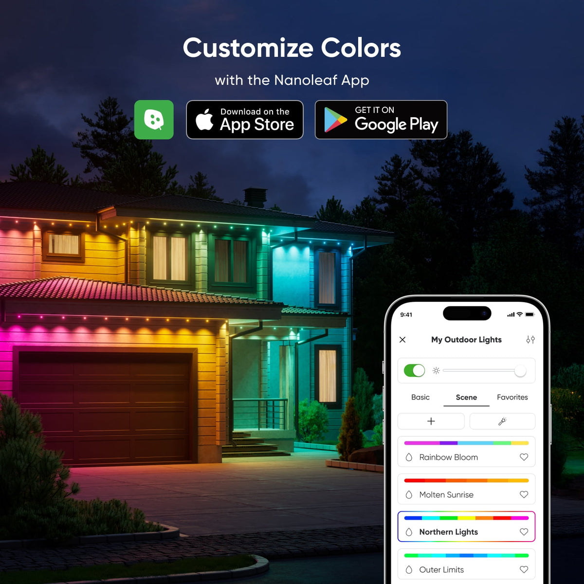 Nanoleaf 50ft Matter Smart Multicolor Permanent Outdoor Lights Smarter Kit with Side Clips – Plug-in RGBICW Addressable LED Pucks, Cuttable & Extendable