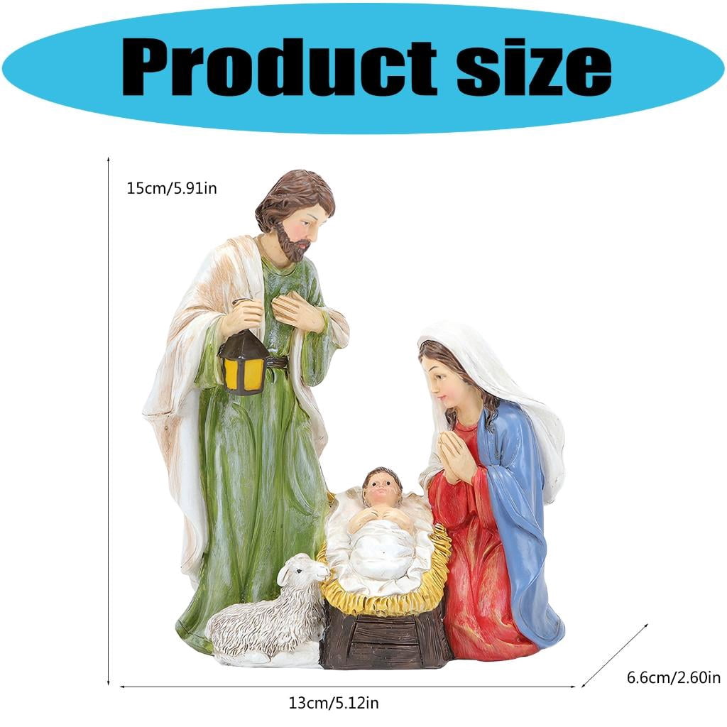 Osdhezcn Friendly Resin Nativity Set LED Light Holy Family Three Persons Christmas Decoration for Indoor Festival Ambiances