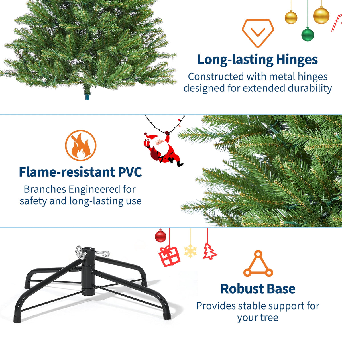JoanKaren 7.5' Pre-Lit Green Artificial Christmas Tree,Metal Stand Full Xmas Tree with 600 Multicolor Lights
