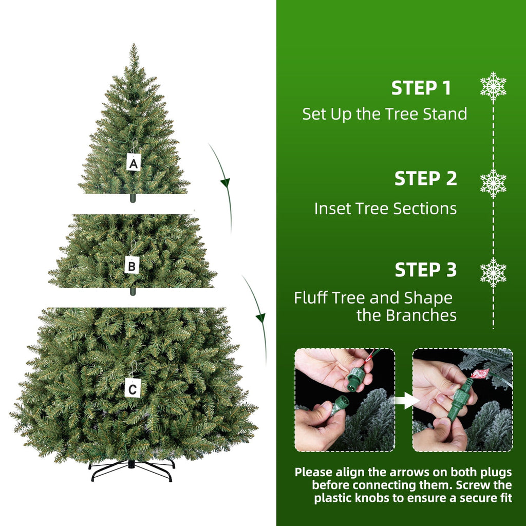 VIVATREES 6ft Pre-lit Artificial Christmas Tree 760 Hinged Branch Tips with 230 LED White Warm Lights Foldable Metal Base