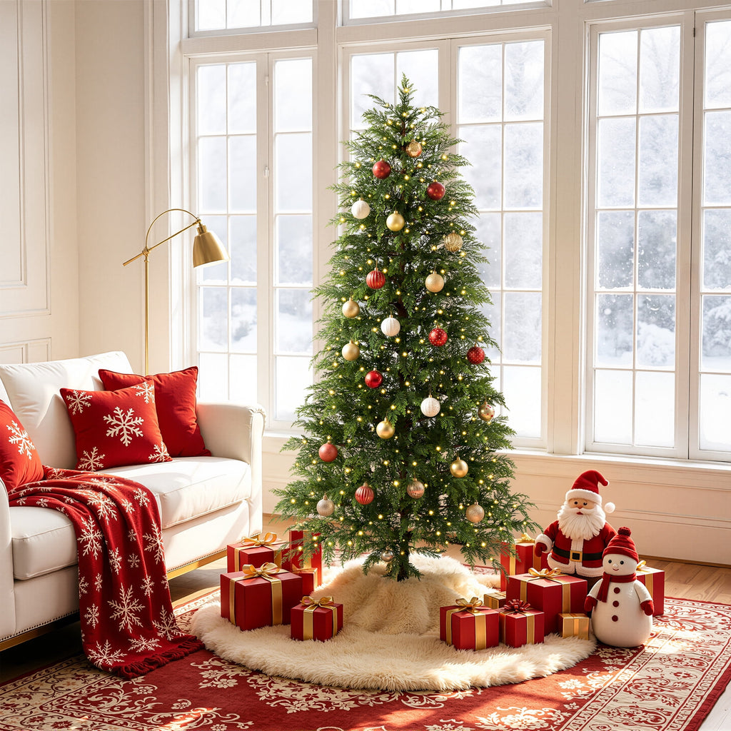 DR.Planzen 24" Pre-Lit Green Cypress Artificial Christmas Tree with 30 Warm White LED Lights, Mini Tabletop Xmas Tree in Woven Basket Base, Indoor Holiday Decoration
