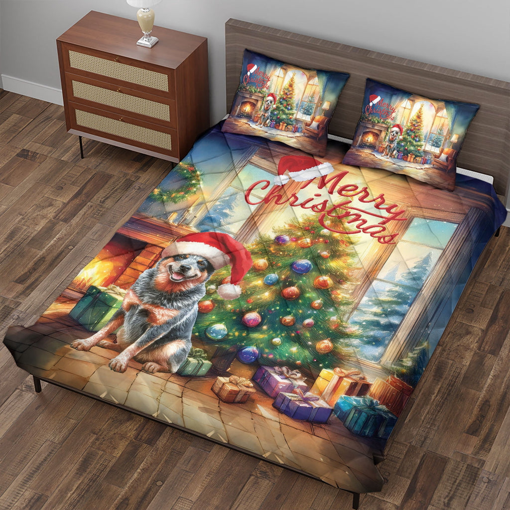 Merry Christmas French Bulldog Santa Hat Xmas Tree Winter Holiday Quilt Bedding Set Dog Lover Gifts 1 Blanket Bed Cover 2 Pillowcases - 01013