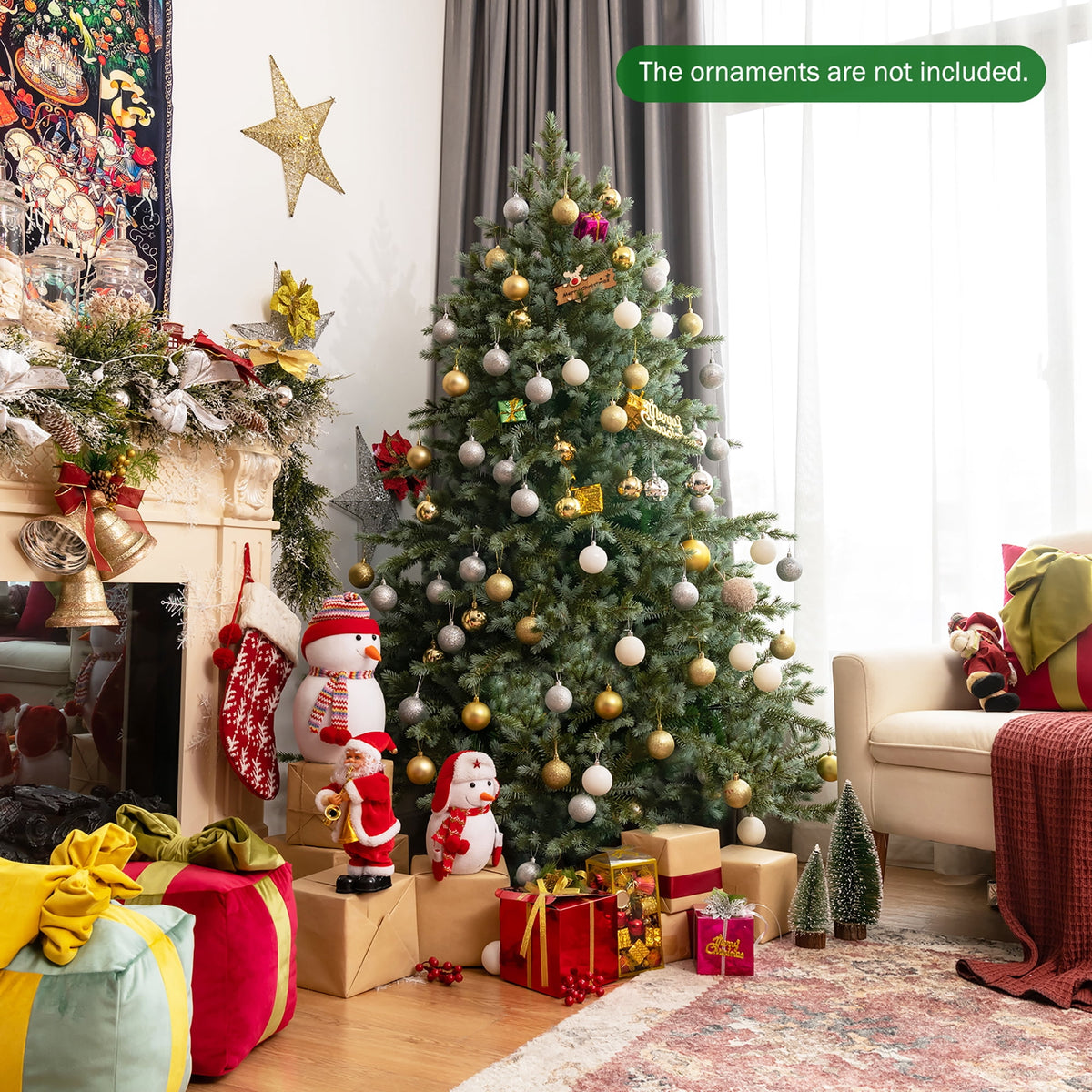 Costway 8ft Hinged Artificial Christmas Spruce Tree w/ 1658 Mixed PE & PVC Tips