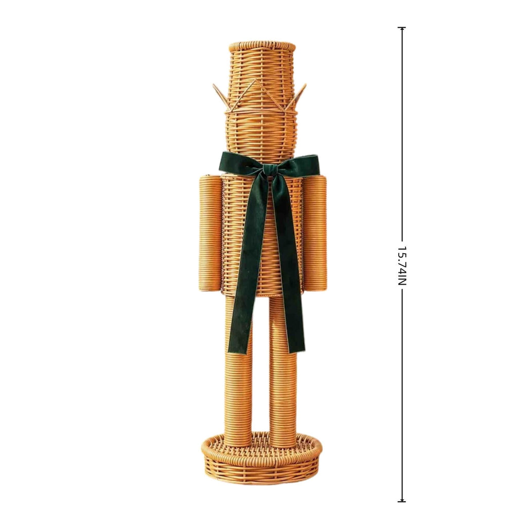 15.7 Inch Resin Nutcracker with Velvet Bow, Christmas Farmhouse Decor, Large Rattan Imitation Soldier Figurine for Floor Mantel Table Home,Rustic Winter Holiday Outdoor Decor,2PCS