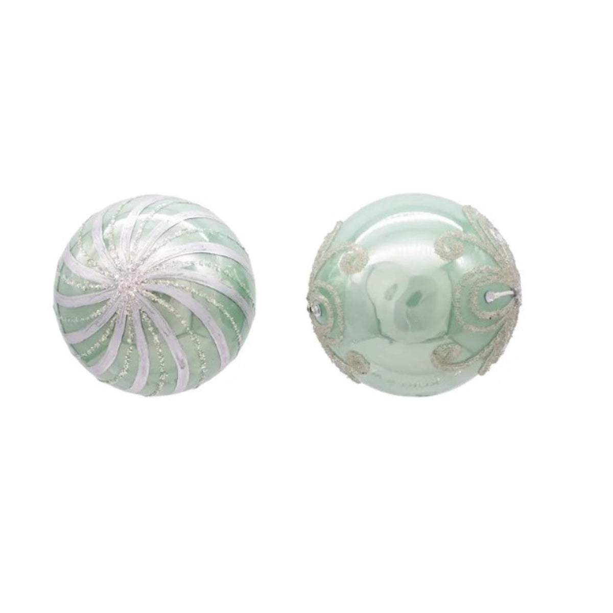Kurt Adler 80MM Silver and Pale Aqua Embellished Ball Ornaments, 6 Piece Set
