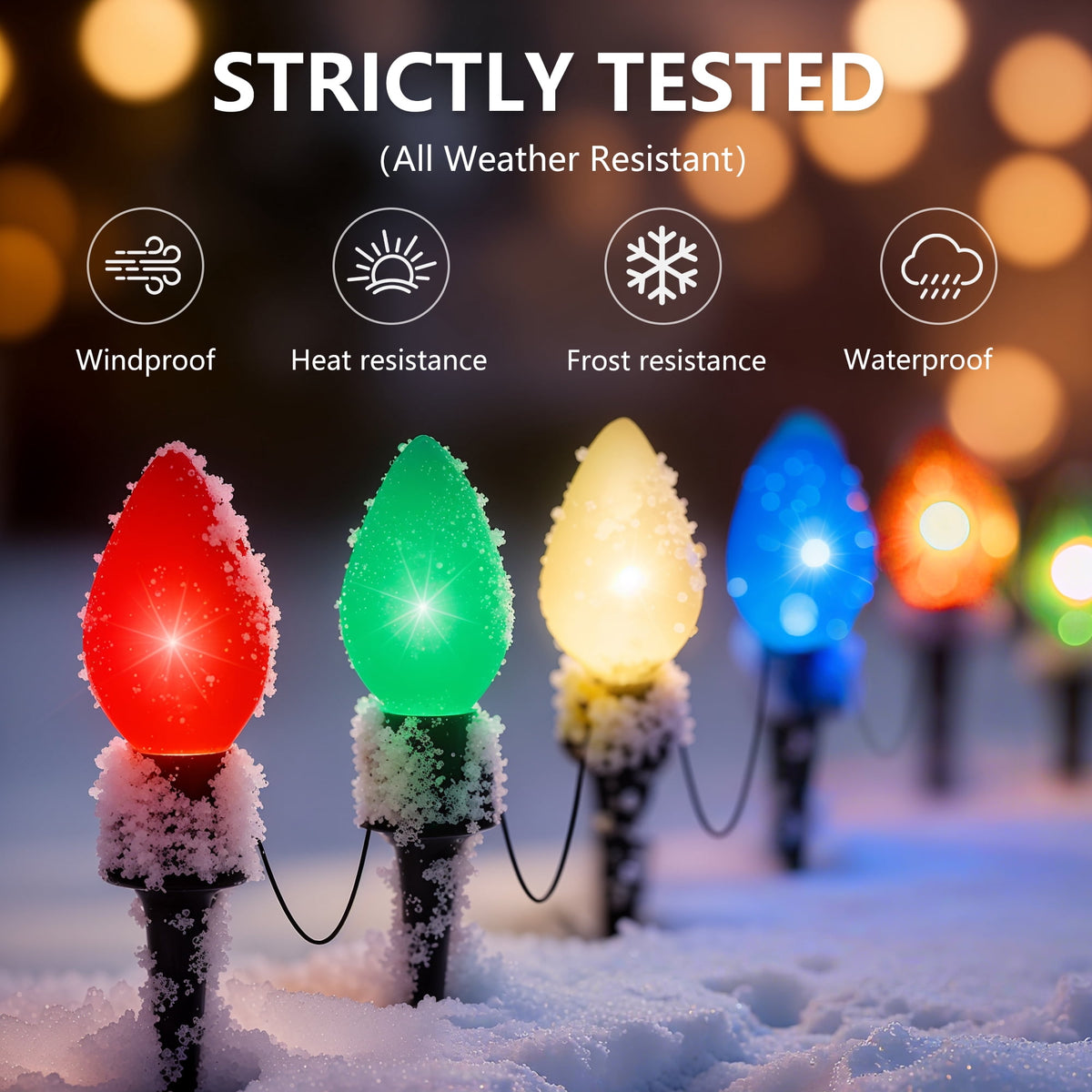 ALLJOY 2 Pack Total 51.5 Ft 40 Bulbs C9 Christmas Pathway Lights with Stakes, Outdoor Christmas String Lights,Christmas Decorations for Yard Walkway Sidewalk, Halloween& Christmas Lights