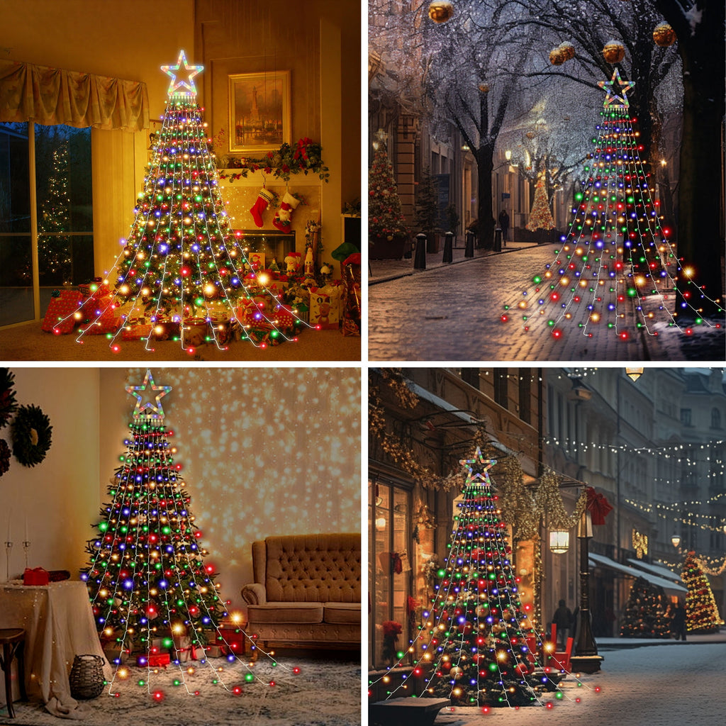 DAYBETTER Christmas String Lights Outdoor, Waterfall Star Lights with 317 LED, for Christmas Tree, New Year Decoration (Star-Multicolor)