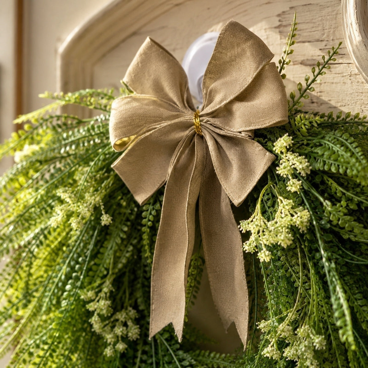 THOPBPRK Artificial Cedar Half Wreath for Front Door Christmas Decorations DIY Holiday with Bow Winter Hanging Ornament for Wall Window Home Decor, 23.6" A