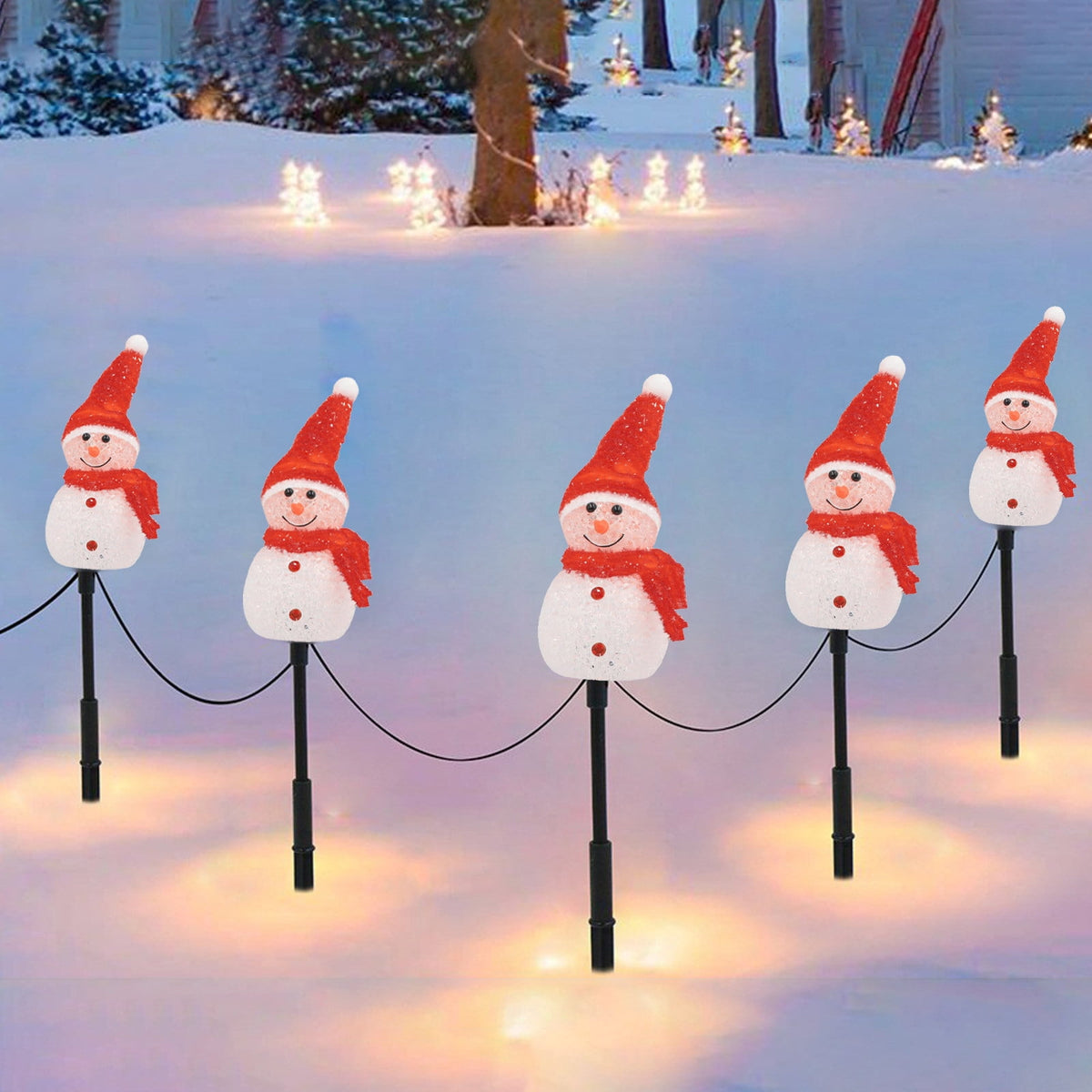 5pcs 17.3in Outdoor Christmas Lights, CXALSSY C9 LED Solar Christmas Lights near Me, Solar Outdoor Christmas Lights for House, IP65 Waterproof XMAS Snowman Decorations