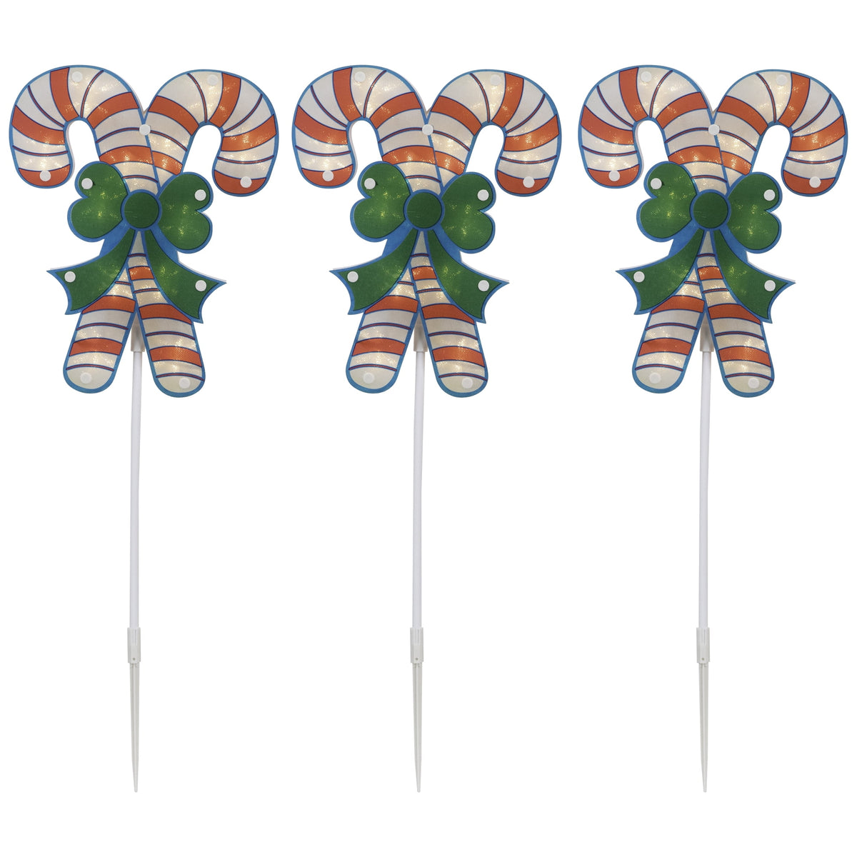 Northlight Lighted Holographic Candy Cane Outdoor Christmas Pathway Markers - 25.5" - Set of 3