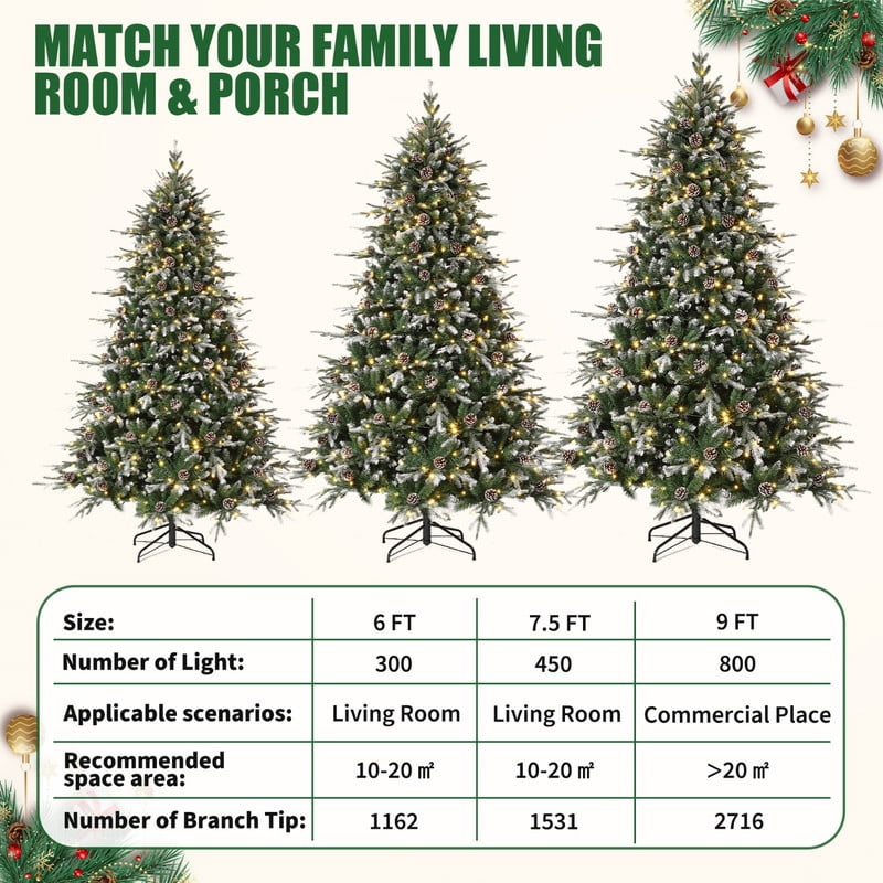 JoanKaren 7.5' Pre-Lit Green Artificial Christmas Tree,Metal Stand Full Xmas Tree with 600 Multicolor Lights