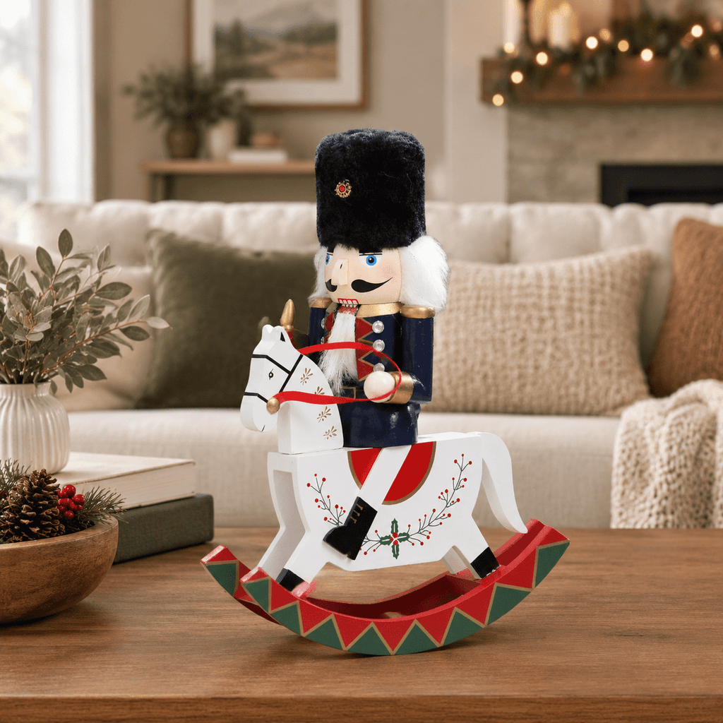 Gingerbread Wooden Nutcracker Rocking Horse Soldier Figurine Indoor Christmas Decor