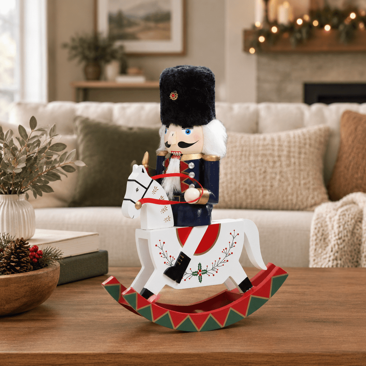 Gingerbread Wooden Nutcracker Rocking Horse Soldier Figurine Indoor Christmas Decor