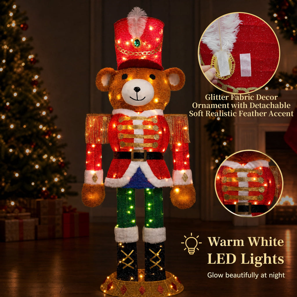 Dazzle Bright 5 ft Lighted Giant Nutcracker Bear Christmas Decoration, IP44 Waterproof Metal Frame, 150 Warm White LED, Outdoor Yard Holiday Display