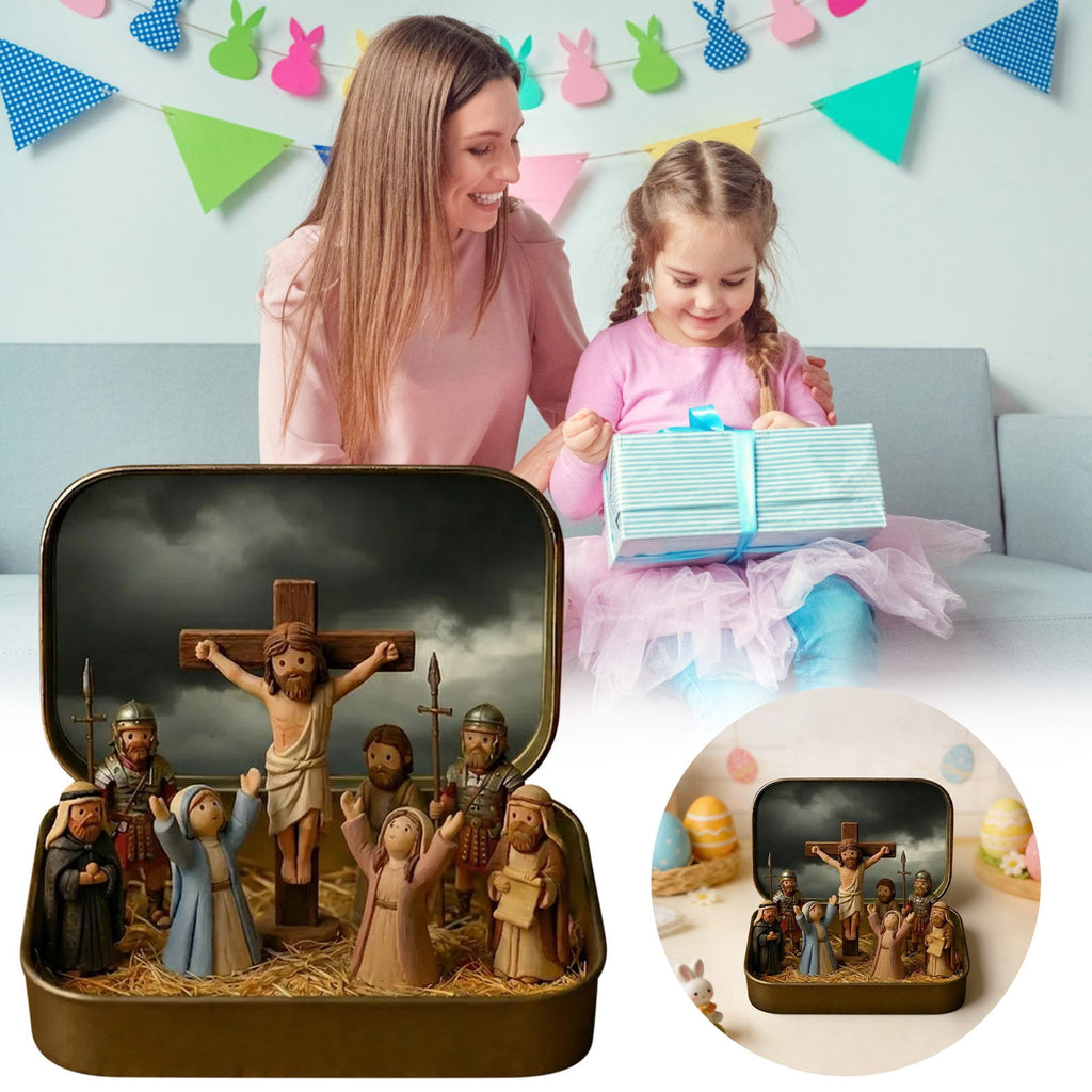 Daghihgewr Mini Christmas Nativity Set Tabletop Tin Box Multicolor Indoor Religious Ornament 1-Count 3.9 x 2.8 x 1.2 Inch