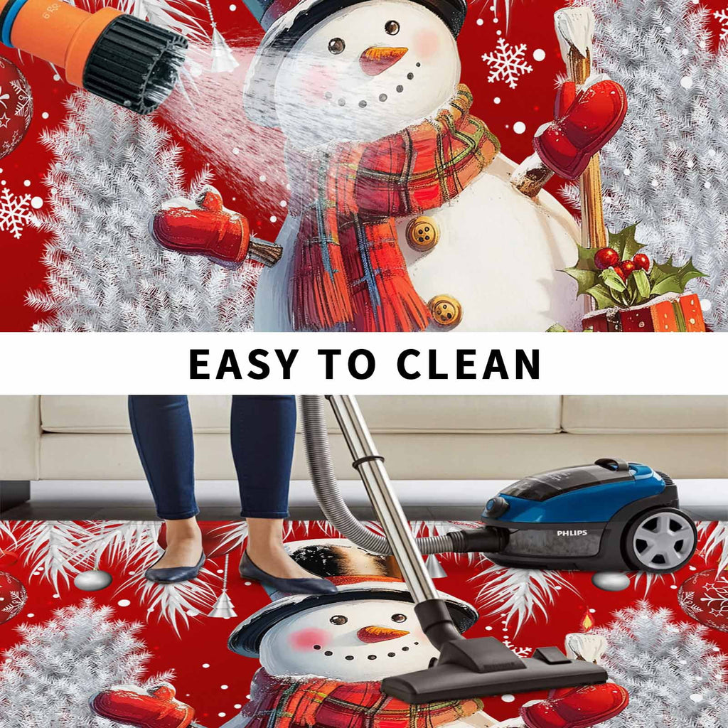 Grey Snowman Christmas Outdoor Rug for Patio/Deck/Porch, Non-Slip Large Area Rug 4 x 6 Ft, Xmas Tree Red Balls Snowflake Indoor Outdoor Rugs Washable Area Rugs, Reversible Camping Rug Carpet Runner