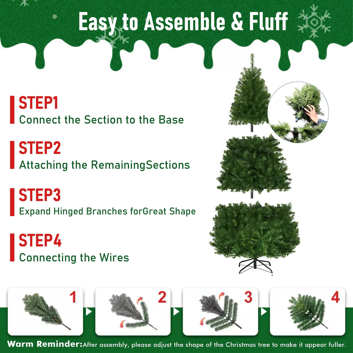 DAYBETTER 6ft Christmas Tree Artificial, Pre-lit with 250 LED Warm White Lights, 800 Branch Tips, Foldable Sturdy Metal Stand for Festival Home, Office Decor, Indoor and Outdoor
