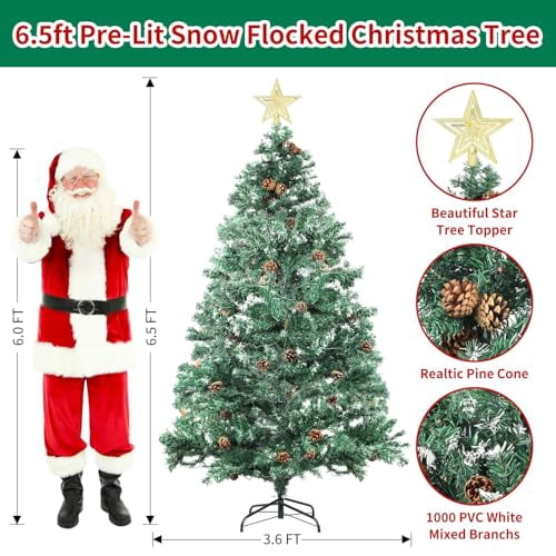 6.5 ft Christmas Decor Full Artificial Christmas Tree Star Topper with 80 Pinecones & Tree Topper, Premium PVC Branch Tips for Spacious Living Room, Grand Foyer and Holiday Event Display