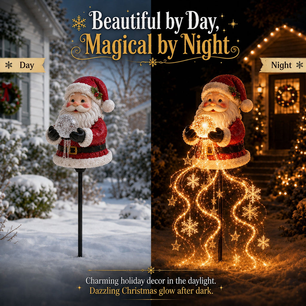 Clearance Christmas Solar Santa Magic Fountain Light - 32" Flowing Snowflake LED Garden Stake Light, Christmas Decorations Outdoor for Yard Porch