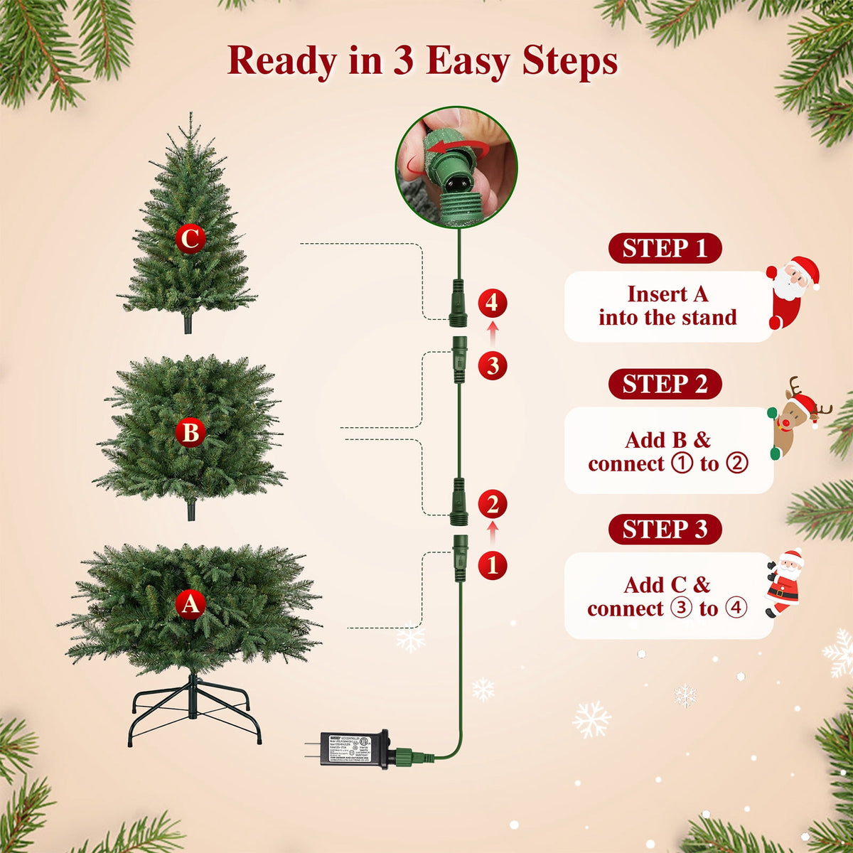 Goosiay 6ft Pre-Lit Christmas Tree, Artificial Aspen Fir Xmas Tree with 1300 PE PVC Branch Tips & Folding Metal Stand, Festive Decoration Tree for Home, Office & Carnival, Green
