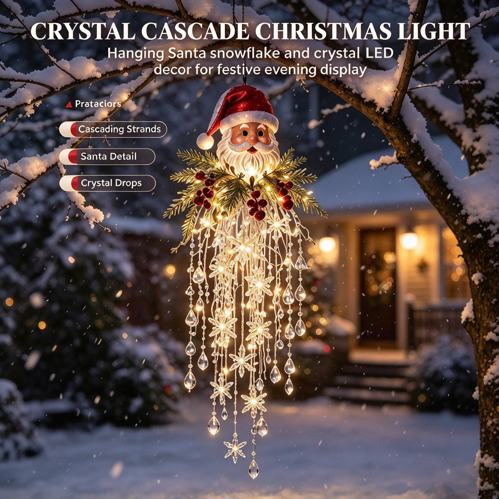 Crystal Cascade Christmas Light - Hanging Snowflake & Crystal LED Porch Decor(Blue light ball)