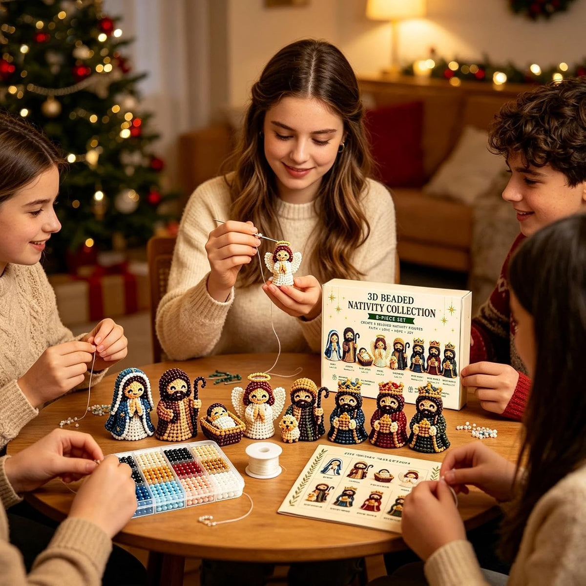 BESTSKY 3D Beaded Nativity Collection Diy Kit, 3D Beaded Nativity Figurine Kit | Festive Seasonal Centerpiece Handmade Ornament Display, for Christians & Diy Craft Lovers